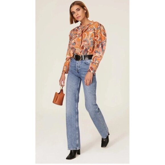 A.L.C.  Women's Sz 4 Cognac and Coral Paisley Marci Blouse - Picture 8 of 8